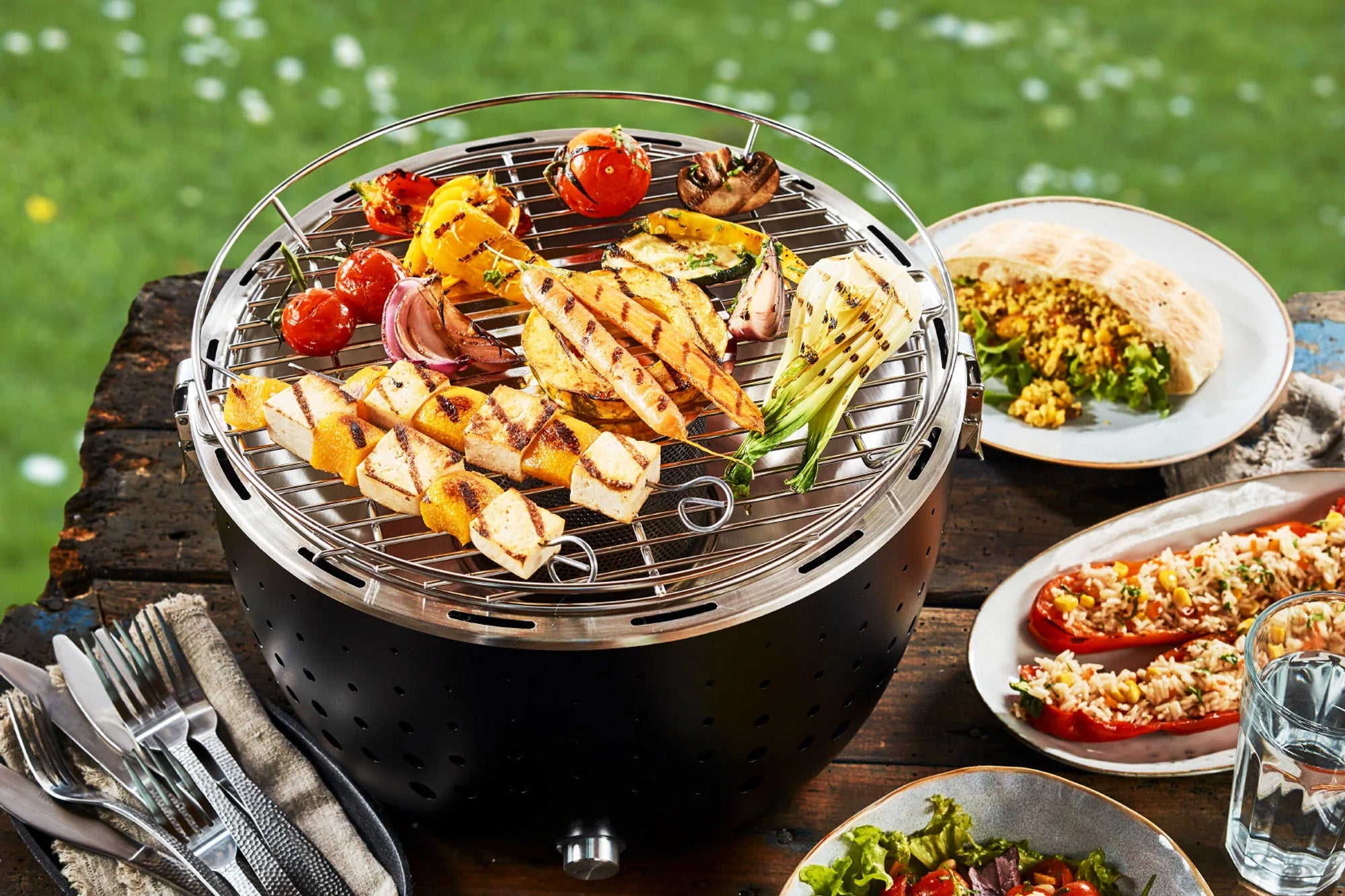 Tischgrill in Aktion